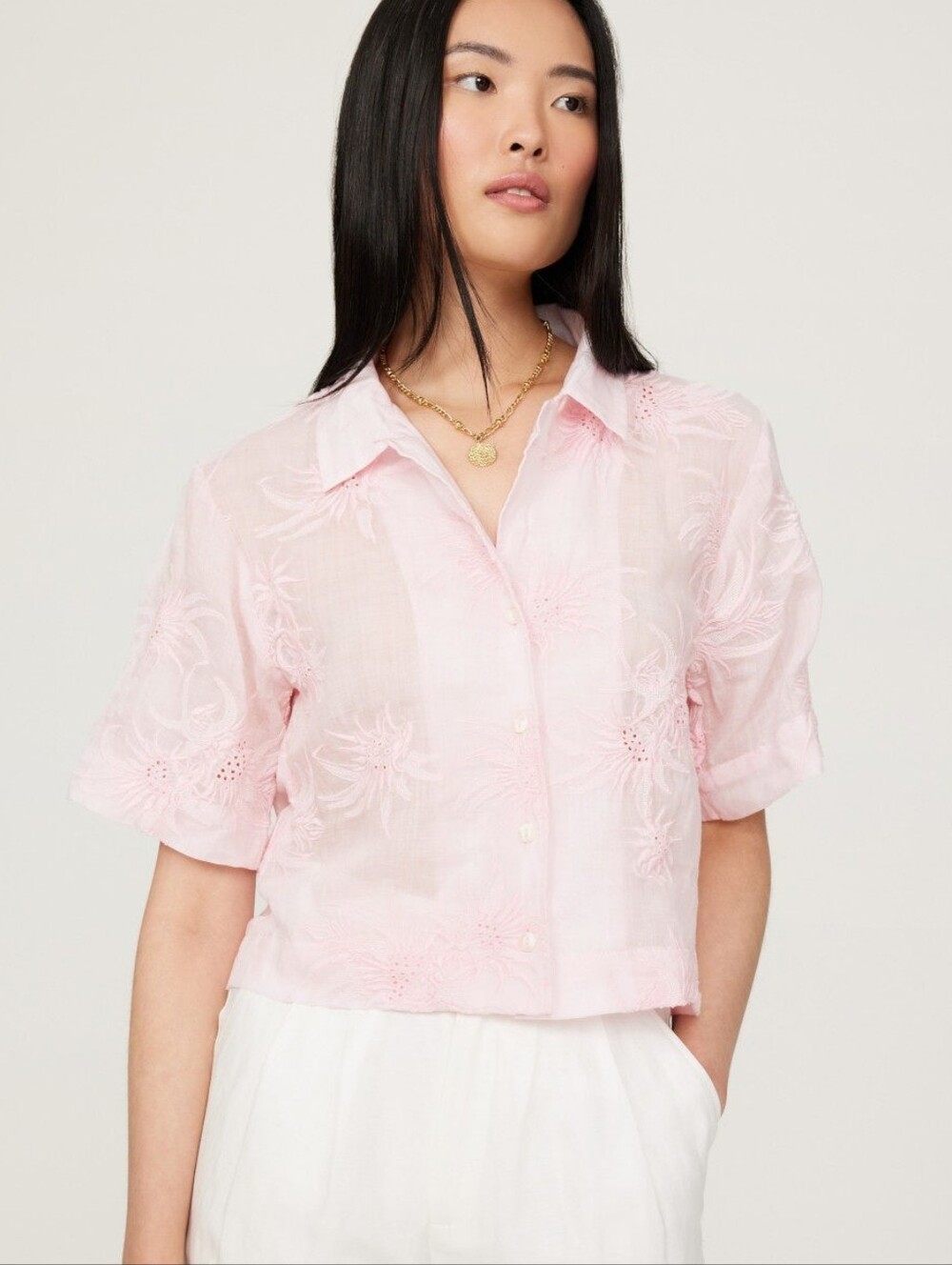 Rag & bone Baby Pink Embroidered Mare Shirt Pastel Size Small Coastal Resort